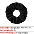 Detailed size parameters of black velvet scrunchie showing 8cm diameter and 5g weight - 8cm Metallic / Black