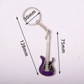 Purple electric guitar keychain made of metal alloy with size measurements displayed - Purple
