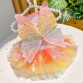 Dog princess dress with orange gradient mesh skirt and embroidered butterfly detail - S / Top And Bottom / Iridescent