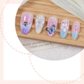 Handmade press-on nails with 3D resin flowers, blue butterflies, and pearls in pink gradients - 3D Floral Butterfly Strip Set (B1-14081)