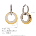 Detailed size specifications for stainless steel star hoop earrings with 18K gold plating - Double Circle Style - Two-tone