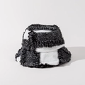 Detail of checkered wool bucket hat with plush texture and fringe edges in monochrome - M(56-58cm) / Black White Checkerboard Patchwork (Color 2)