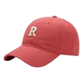 Classic coral pink cotton baseball cap featuring white textured embroidered letter R - Adult Adjustable / Watermelon red