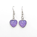 Macro view of purple heart-shaped earrings with sparkling sequins and silver hooks - Purple (Color 8)