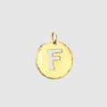 316L stainless steel gold round pendant featuring a hollow cutout letter F design - 14K Gold - F