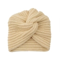 Schicker beigefarbener Turban-Strickhut mit Bohème-Kreuzknoten für den Winter - Einheitsgröße / Beige