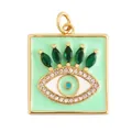 Quadratischer Evil Eye Anhänger in Gold mit hellgrüner Emaille und grünen Steinen - Quadratischer Böser Blick Stil (M917035-Green) / Grün