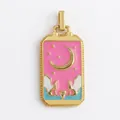 Golden tarot pendant with moon and wolves in pink and blue enamel and zircon inlay - M801155-Pink