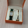 Coffret cadeau montre en cuir vert et bracelet doré LOVE élégant pour femme - Style 32 (Sans boîte)