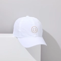 Detail of white quick-dry baseball cap featuring breathable side vents and gold smiley embroidery - 52-54cm / Smiley Face White