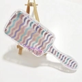 Cute transparent detangling hairbrush with colorful wave pattern and purple glitter sand - 1821 Wave Pattern