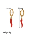 Detail view of red pepper earrings in gold showing 35mm length and 3g weight specifications - Red Chili Style (TE60355)