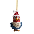 Christmas bird hanging ornament with Santa hat and golden string for holiday trees - Red Blue and White Bird