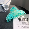 Premium large acetate hair claw clip in translucent mint green with mosaic patterns - Floral Green 10cm