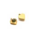 Golden heart charm pendant with olive green cubic zirconia and polished metal back - 6mm / Heart Gold Lemon Yellow