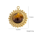 Golden stainless steel round pendant with brown tiger eye stone and sunburst pattern - Round Sun Pattern Pendant - Yellow Tiger Eye