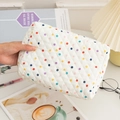 Neceser de algodón acolchado con lunares de colores y cierre de cremallera - Bolsa de maquillaje mediana de lunares