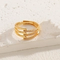 Adjustable 14K gold plated three-row zircon ring with geometric minimalist design - Three-row Zircon Ring