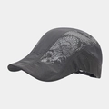 Detail of grey quick-dry beret cap featuring dragon print and breathable mesh side - Adjustable / Dark Gray