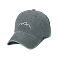 Unisex dark grey washed cotton baseball cap featuring minimalist white mountain embroidery - Gray