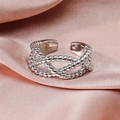Elegant multi-layer woven silver ring on pink silk fabric featuring adjustable open design - JZ644 Triple Braided Twist / Silver