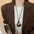 Faux leather magnetic glasses clip necklace with leopard print pendant on a black cord - 39# Necklace Coffee Leopard Bead