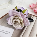 Elegant purple and cream fabric rose claw clip with black shark clip for women - Purple Cream Gradient