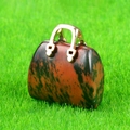 Miniature natural bloodstone handbag carved pendant with elegant gold metal handle - Mahogany Obsidian