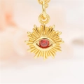 Detail of a golden sunflower pendant with a red gemstone on a delicate chain - K303 Bright Red Eye Pendant Only (Without Chain) (ZYN-DMK303G)