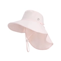Chapeau de soleil rose clair à large bord avec protège-nuque et trou pour queue de cheval - Rose