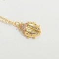 Charming ladybug necklace with pink zircons on a gold-plated link chain for women - Ladybug