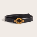 Ceinture fine pour femme en cuir noir avec boucle dorée en forme de nœud tressé - Noir