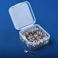 Macro shot of silver metal butterfly earring backs organized in a transparent storage box - Silver Butterfly Backs Approx. 200pcs + Box