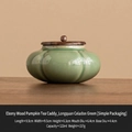 Mini pumpkin-shaped celadon ceramic tea canister with ebony lid and 123ml capacity - Ebony Pumpkin Jar - Longquan Celadon