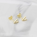 Elegant gold-plated V-letter stud earrings featuring sparkling white zircon inlay - Letter V