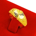 Golden ring featuring sunburst heart pattern displayed in a red velvet jewelry box - Heart Sunburst Style (J111501)