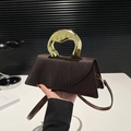 Fashionable dark brown crocodile texture handbag with unique gold metal handle and strap - Coffee