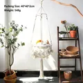 Bohemian hand-woven macrame cat hammock in cream white with fringe and soft cushion - 40cm Animal Basket (140*40cm)