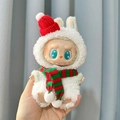 Labubu plush toy accessory in white rabbit outfit with festive Christmas hat and scarf - Red Snow Scarf Snowman Set / First And Second Generation Keychains Are Compatible With La Cloth Dolls. Dolls Not Included.