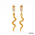 Boucles d'oreilles serpent dorées style français avec cristaux carrés pour femmes - Style Zircone Blanche Or (KDE918)