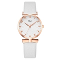 Women's quartz watch with white textured leather strap and rose gold bow decoration - White