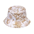 Detailansicht eines weißen Fischerhuts mit goldener floraler Toile-de-Jouy-Musterung - 58cm / Weiß Französischer Pastoraler Vintage-Druck (D)