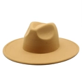 Sombrero Fedora clásico de fieltro de lana camello con ala ancha de 9cm para hombre y mujer - M (56-58cm) / Camel