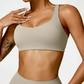 Soutien-gorge de yoga professionnel antichoc en kaki clair avec col en U et dos nageur - Marron Camel