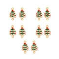 Detailed view of ten festive enameled Christmas tree pendants in gold-plated alloy - Christmas Tree (5#)
