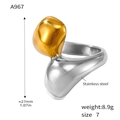 Detalle de anillo irregular bicolor de acero inoxidable con medidas y peso técnico - A967-Anillo moderno irregular bicolor-Talla 6