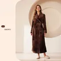 Thick brown flannel bathrobe for men and women featuring long length and soft coral fleece - Brown (Female)