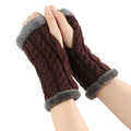 Brown cable knit fingerless gloves with grey faux fur cuffs for women winter warm - One Size / Coffee 5#