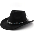 Black faux suede western cowboy hat with bohemian turquoise beads and Hamsa hand charm - M(56-58cm) / Black