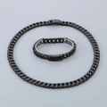 Set de joyas hip hop de acero inoxidable negro con collar de cadena cubana y pulsera - Set de Circonita Negra